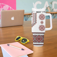 Ukraine Vyshyvanka Inspired Patterns Tumbler With Handle White
