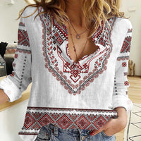 Ukraine Vyshyvanka Inspired Patterns Women Casual Shirt White