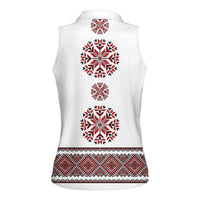 Ukraine Vyshyvanka Inspired Patterns Women Sleeveless Polo Shirt White