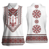 Ukraine Vyshyvanka Inspired Patterns Women Sleeveless Polo Shirt White