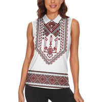 Ukraine Vyshyvanka Inspired Patterns Women Sleeveless Polo Shirt White
