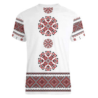 Ukraine Vyshyvanka Inspired Patterns Women V-Neck T-Shirt White