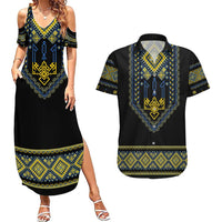 Ukraine Vyshyvanka Inspired Patterns Couples Matching Summer Maxi Dress and Hawaiian Shirt Ukraini Colors