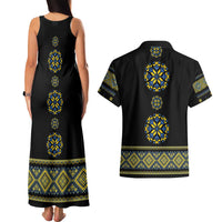 Ukraine Vyshyvanka Inspired Patterns Couples Matching Tank Maxi Dress and Hawaiian Shirt Ukraini Colors