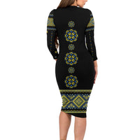 Ukraine Vyshyvanka Inspired Patterns Family Matching Long Sleeve Bodycon Dress and Hawaiian Shirt Ukraini Colors