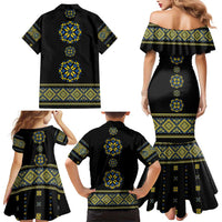 Ukraine Vyshyvanka Inspired Patterns Family Matching Mermaid Dress and Hawaiian Shirt Ukraini Colors