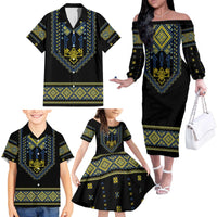 Ukraine Vyshyvanka Inspired Patterns Family Matching Off The Shoulder Long Sleeve Dress and Hawaiian Shirt Ukraini Colors