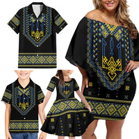 Ukraine Vyshyvanka Inspired Patterns Family Matching Off Shoulder Short Dress and Hawaiian Shirt Ukraini Colors