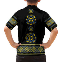 Ukraine Vyshyvanka Inspired Patterns Family Matching Short Sleeve Bodycon Dress and Hawaiian Shirt Ukraini Colors