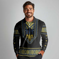 Ukraine Vyshyvanka Inspired Patterns Long Sleeve Polo Shirt Ukraini Colors