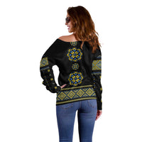 Ukraine Vyshyvanka Inspired Patterns Off Shoulder Sweater Ukraini Colors