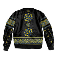 Ukraine Vyshyvanka Inspired Patterns Sleeve Zip Bomber Jacket Ukraini Colors