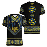 Ukraine Vyshyvanka Inspired Patterns Women V-Neck T-Shirt Ukraini Colors