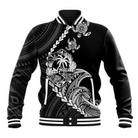 Personalised Guam Baseball Jacket Tribal Turtles Curves Style - Black LT7 - Wonder Print Shop