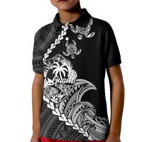 Custom Guam Polo Shirt for Kid Tribal Turtles Curves Style Black - Wonder Print Shop