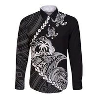 Personalised Guam Long Sleeve Button Shirt Tribal Turtles Curves Style - Black - Wonder Print Shop