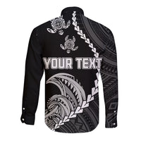 Personalised Guam Long Sleeve Button Shirt Tribal Turtles Curves Style - Black - Wonder Print Shop