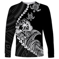 Personalised Guam Long Sleeve Shirt Tribal Turtles Curves Style - Black - Wonder Print Shop