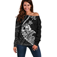 Personalised Guam Off Shoulder Sweater Tribal Turtles Curves Style - Black - Wonder Print Shop