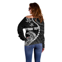 Personalised Guam Off Shoulder Sweater Tribal Turtles Curves Style - Black - Wonder Print Shop