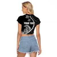 Personalised Guam Raglan Cropped T Shirt Tribal Turtles Curves Style - Black - Wonder Print Shop