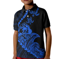 Custom Guam Polo Shirt for Kid Tribal Turtles Curves Style Blue - Wonder Print Shop