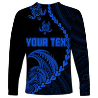 Personalised Guam Long Sleeve Shirt Tribal Turtles Curves Style - Blue - Wonder Print Shop