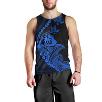 Men's sleeveless tank top with blue tribal turtle graphic on black front