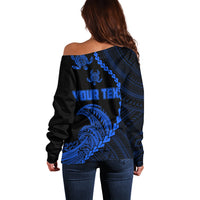 Personalised Guam Off Shoulder Sweater Tribal Turtles Curves Style - Blue - Wonder Print Shop