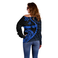 Personalised Guam Off Shoulder Sweater Tribal Turtles Curves Style - Blue - Wonder Print Shop