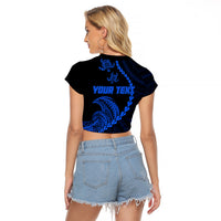 Personalised Guam Raglan Cropped T Shirt Tribal Turtles Curves Style - Blue - Wonder Print Shop