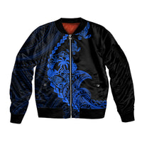 Personalised Guam Sleeve Zip Bomber Jacket Tribal Turtles Curves Style - Blue - Wonder Print Shop