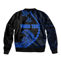 Personalised Guam Sleeve Zip Bomber Jacket Tribal Turtles Curves Style - Blue - Wonder Print Shop