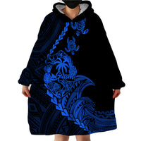 Personalised Guam Wearable Blanket Hoodie Tribal Turtles Curves Style - Blue - Wonder Print Shop
