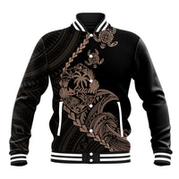 Personalised Guam Baseball Jacket Tribal Turtles Curves Style - Brown LT7 - Wonder Print Shop