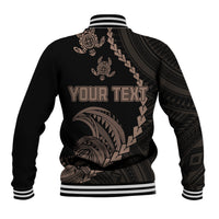 Personalised Guam Baseball Jacket Tribal Turtles Curves Style - Brown LT7 - Wonder Print Shop
