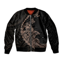 Personalised Guam Sleeve Zip Bomber Jacket Tribal Turtles Curves Style - Brown - Wonder Print Shop