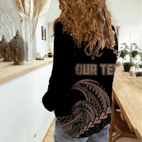 Personalised Guam Women Casual Shirt Tribal Turtles Curves Style - Brown - Wonder Print Shop