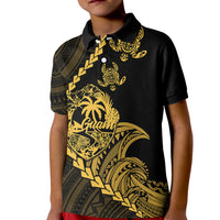 Custom Guam Polo Shirt for Kid Tribal Turtles Curves Style Gold - Wonder Print Shop