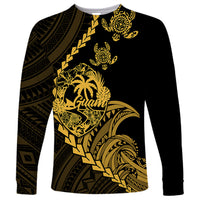 Personalised Guam Long Sleeve Shirt Tribal Turtles Curves Style - Gold - Wonder Print Shop