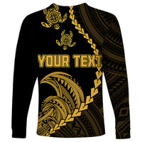 Personalised Guam Long Sleeve Shirt Tribal Turtles Curves Style - Gold - Wonder Print Shop