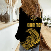 Personalised Guam Women Casual Shirt Tribal Turtles Curves Style - Gold - Wonder Print Shop