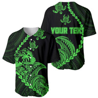 Personalised Guam Baseball Jersey Tribal Turtles Curves Style - Green LT7 - Wonder Print Shop