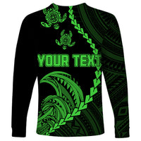 Personalised Guam Long Sleeve Shirt Tribal Turtles Curves Style - Green - Wonder Print Shop