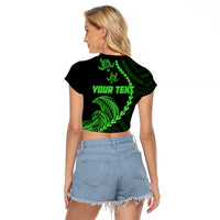Personalised Guam Raglan Cropped T Shirt Tribal Turtles Curves Style - Green - Wonder Print Shop