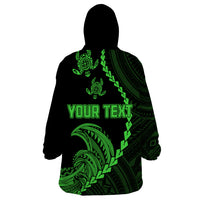 Personalised Guam Wearable Blanket Hoodie Tribal Turtles Curves Style - Green - Wonder Print Shop