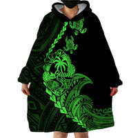 Personalised Guam Wearable Blanket Hoodie Tribal Turtles Curves Style - Green - Wonder Print Shop