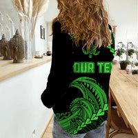 Personalised Guam Women Casual Shirt Tribal Turtles Curves Style - Green - Wonder Print Shop