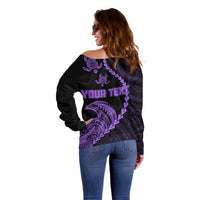 Personalised Guam Off Shoulder Sweater Tribal Turtles Curves Style - Purple - Wonder Print Shop