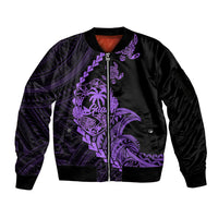 Personalised Guam Sleeve Zip Bomber Jacket Tribal Turtles Curves Style - Purple - Wonder Print Shop